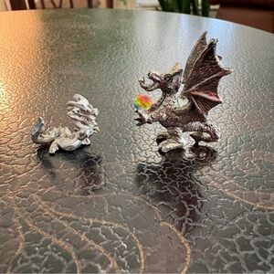 Set of 2 Miniature Pewter Dragon Figurines